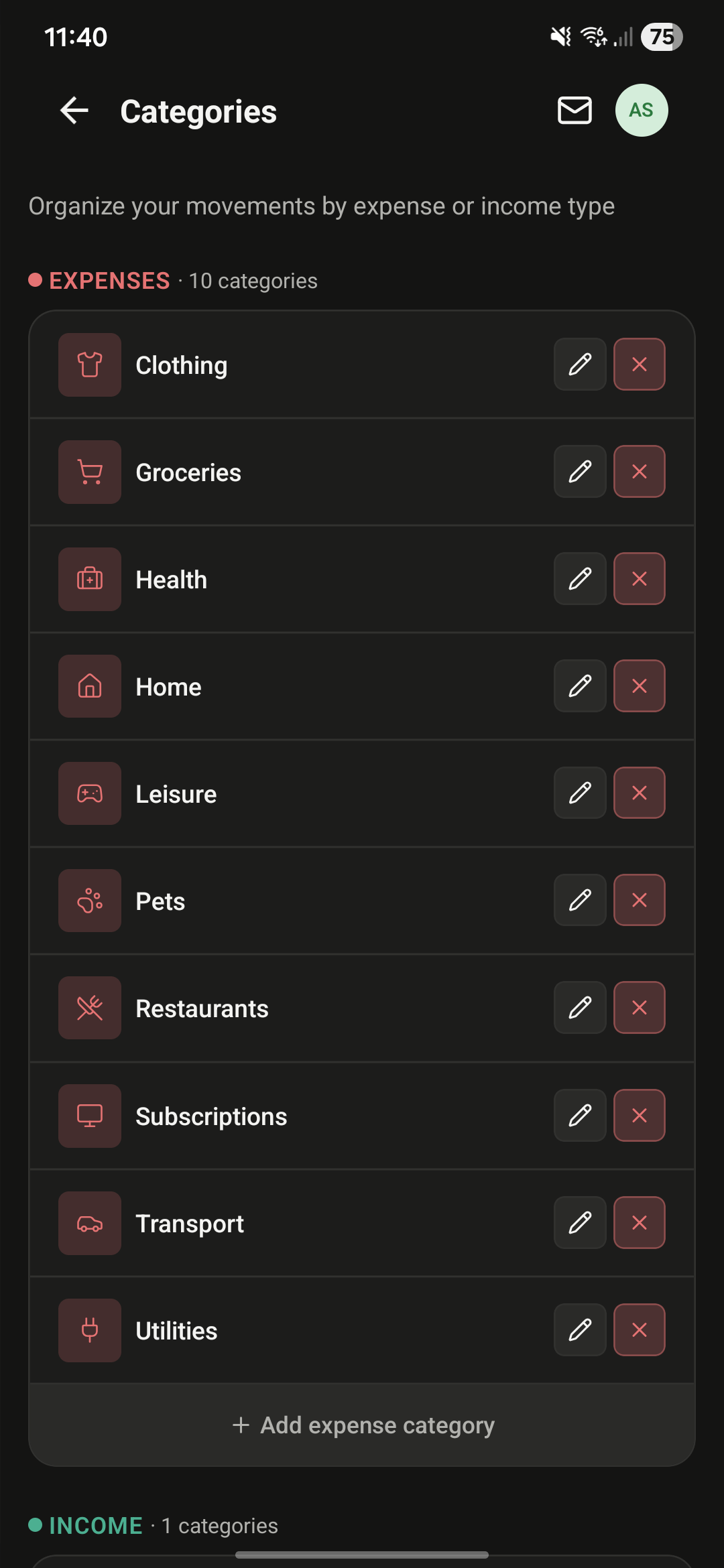 Custom categories