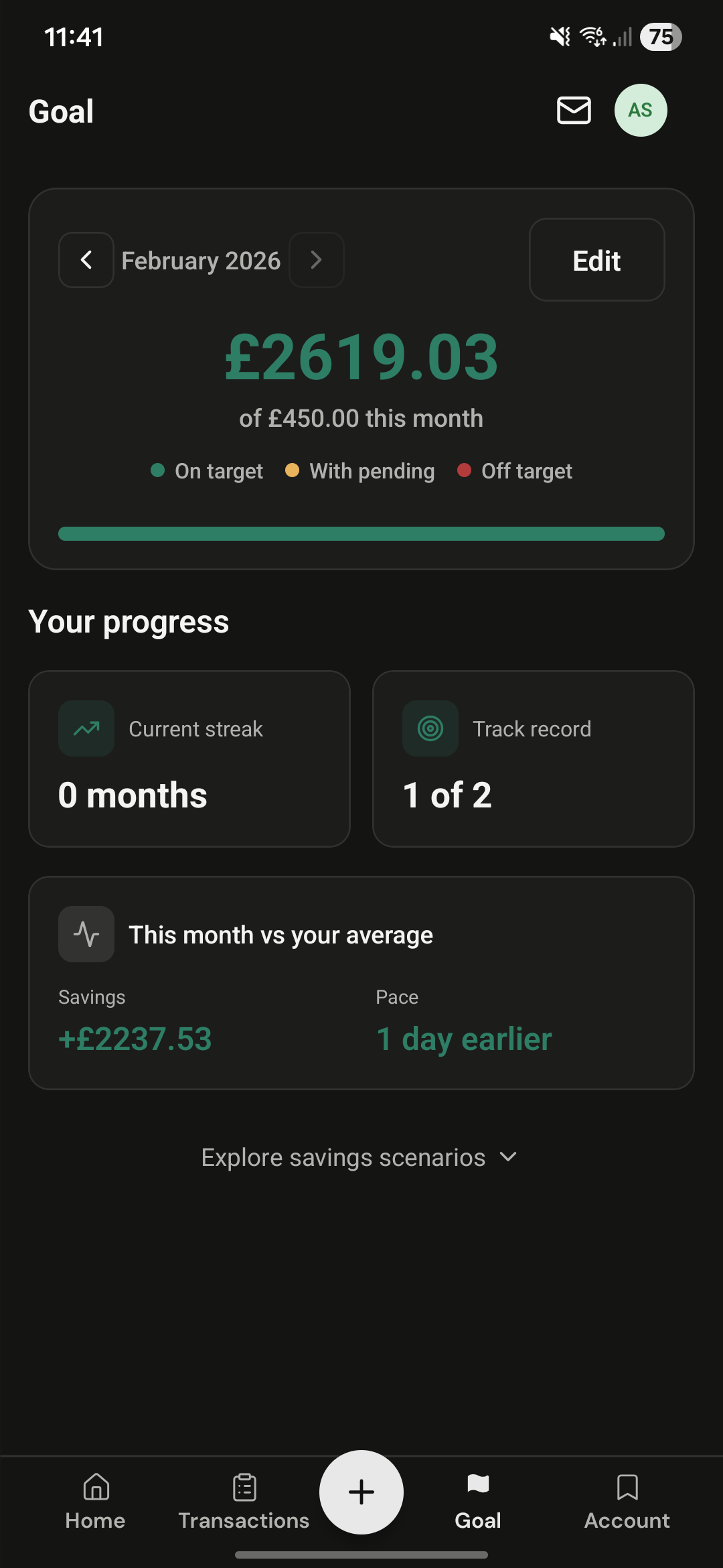 Savings goal tracker